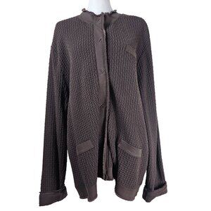 VTG Talbots Cotton Brown Waffle Knit Cardigan Jacket 3X Hidden Snap‎ Distressed